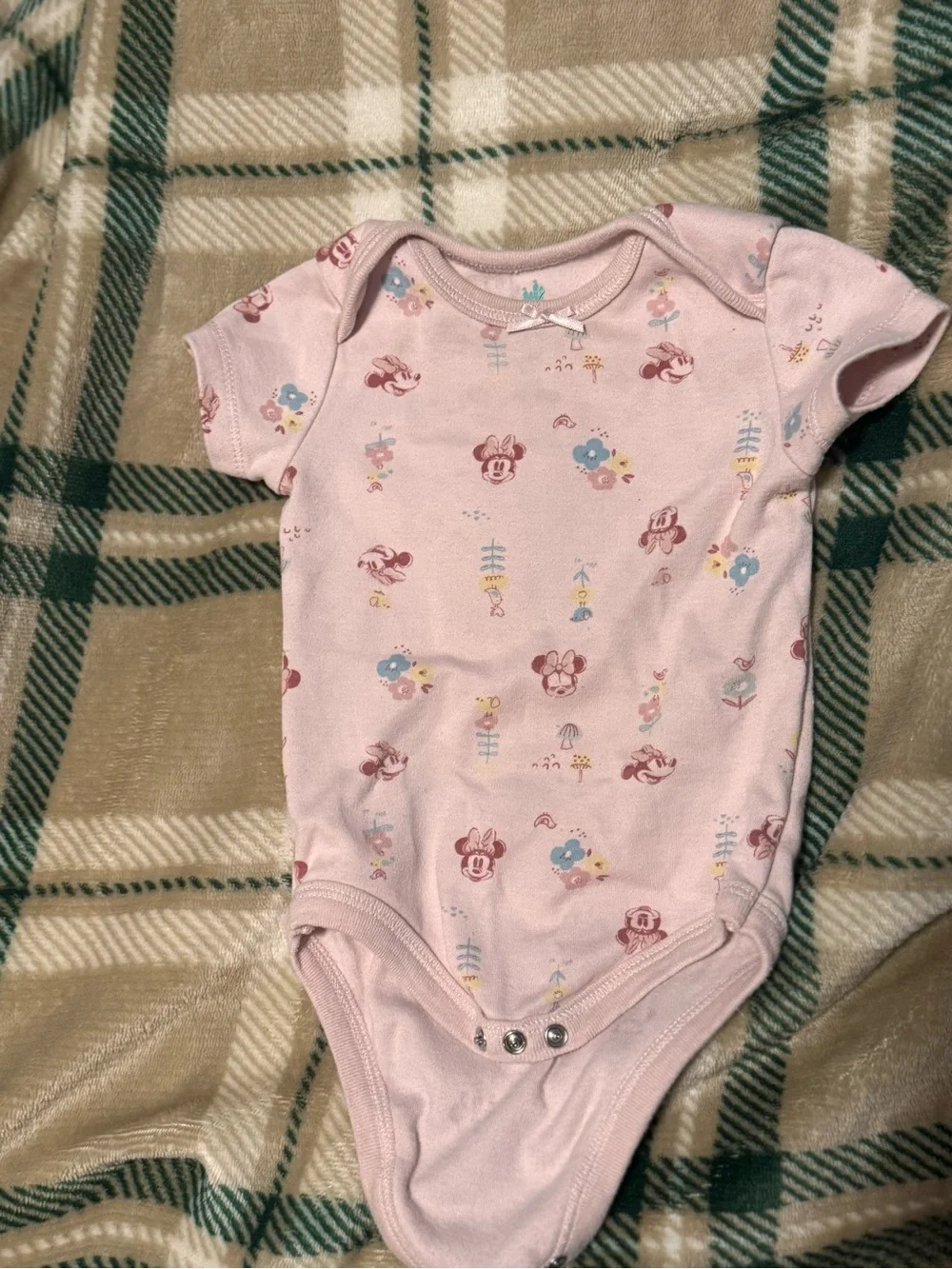 Disney Pink Minnie Mouse Short-Sleeve Bodysuit with Floral Accents